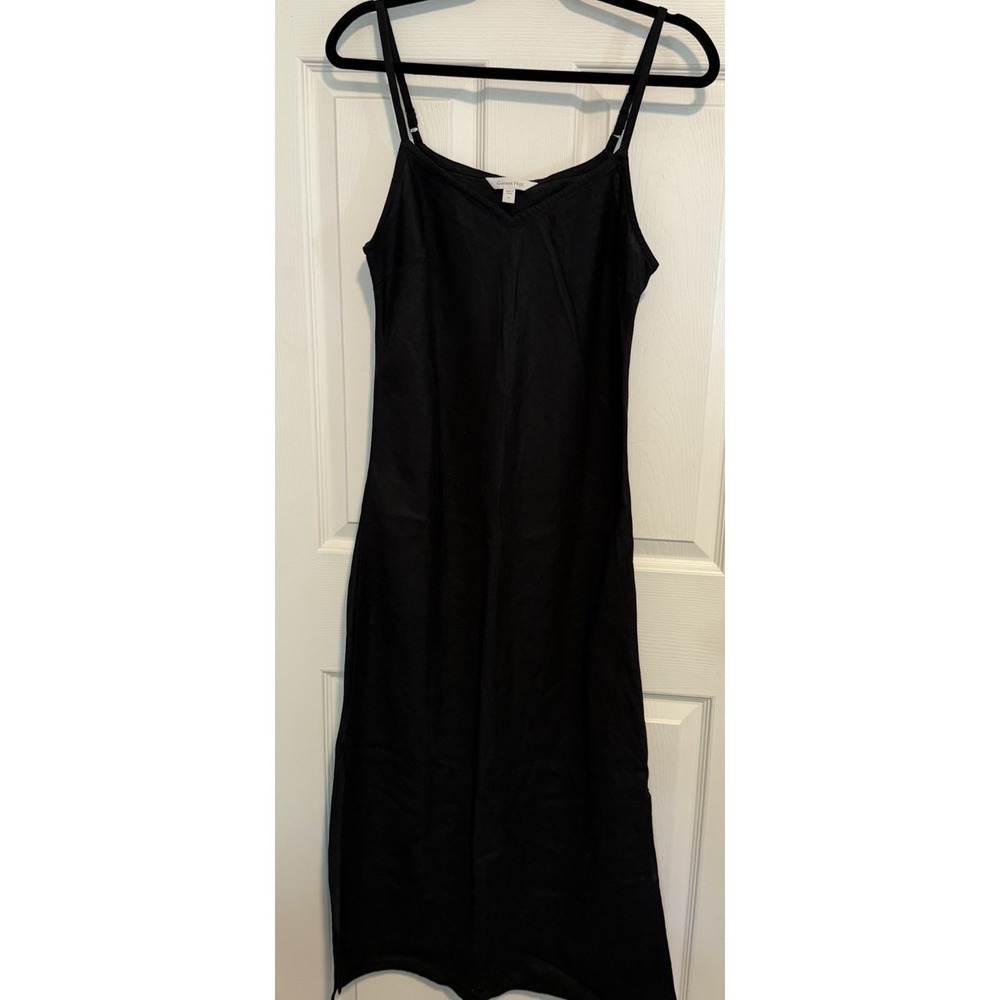 Garnet Hill Slip Dress 100% European Flax Linen Black Midi Lightweight Casual 6